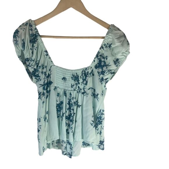 Free People Close To You Mint Blue Floral Print Top Sz XS - Picture 4 of 8